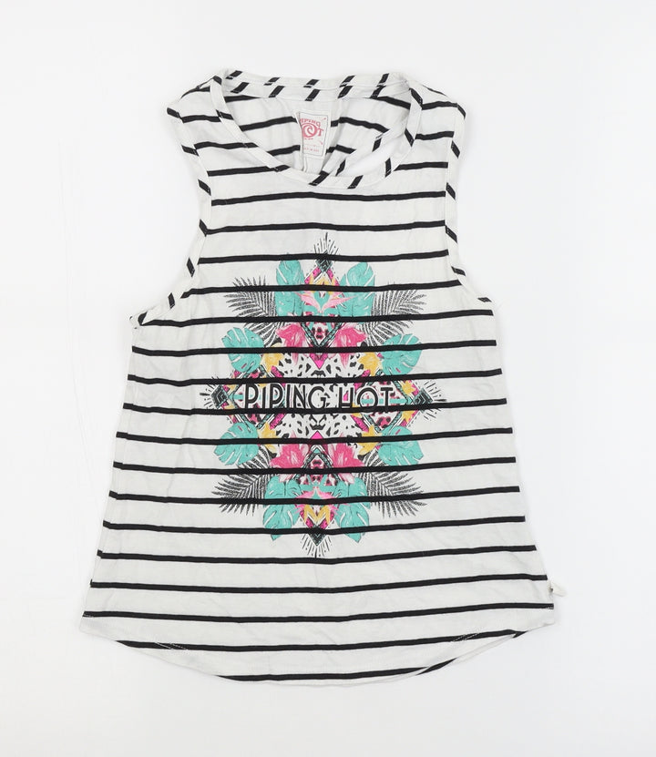 Piping Hot Girls White Striped  Basic Tank Size 7 Years