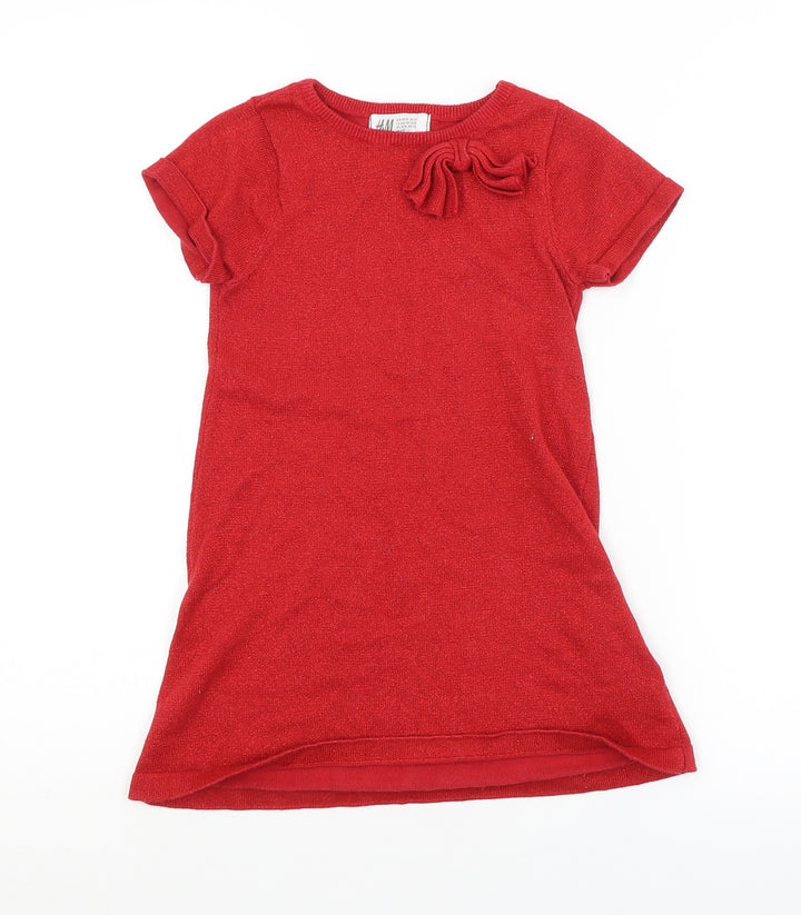 H&M Girls Red Jumper Dress Size 5-6 Years