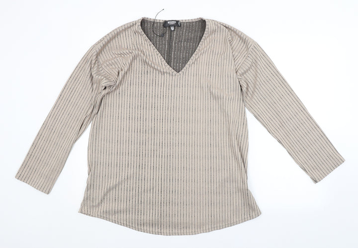 Missguided Womens Beige Striped  Basic Blouse Size 12  - MATERNITY