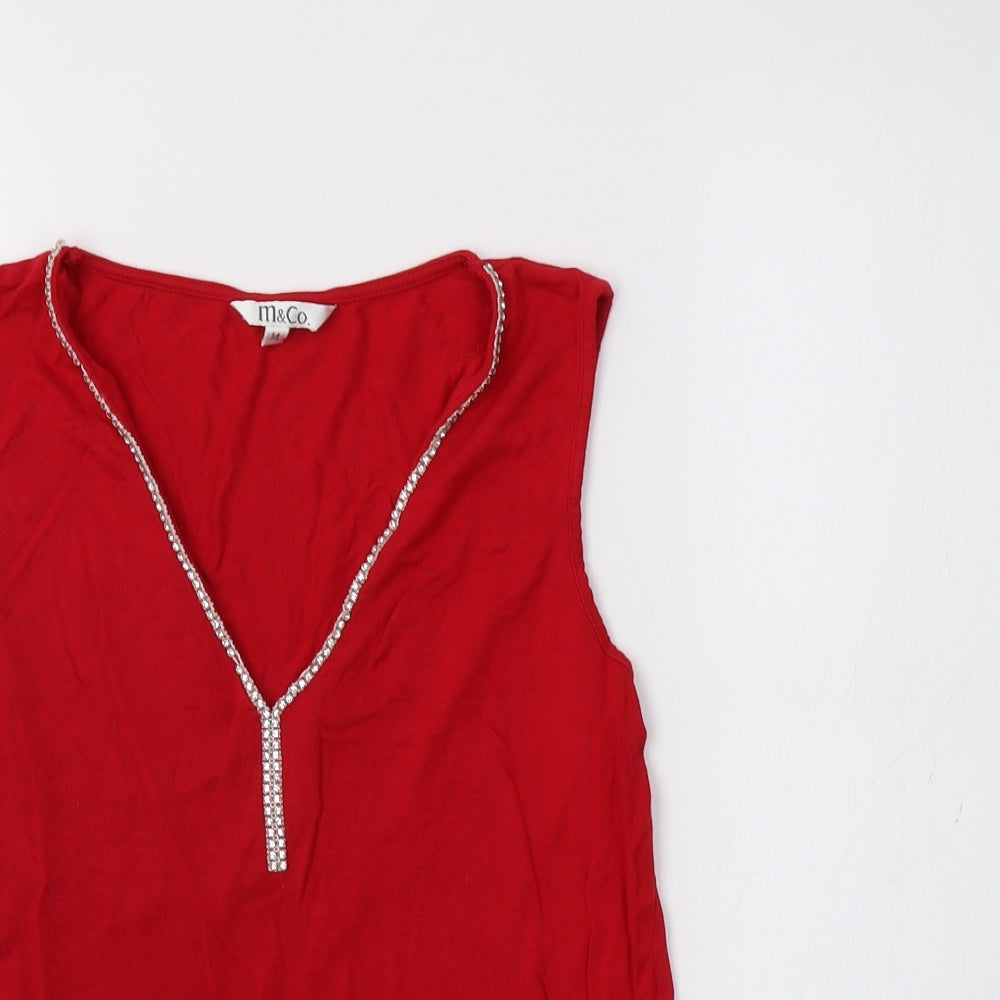 M&Co Womens Red   Basic Tank Size 14