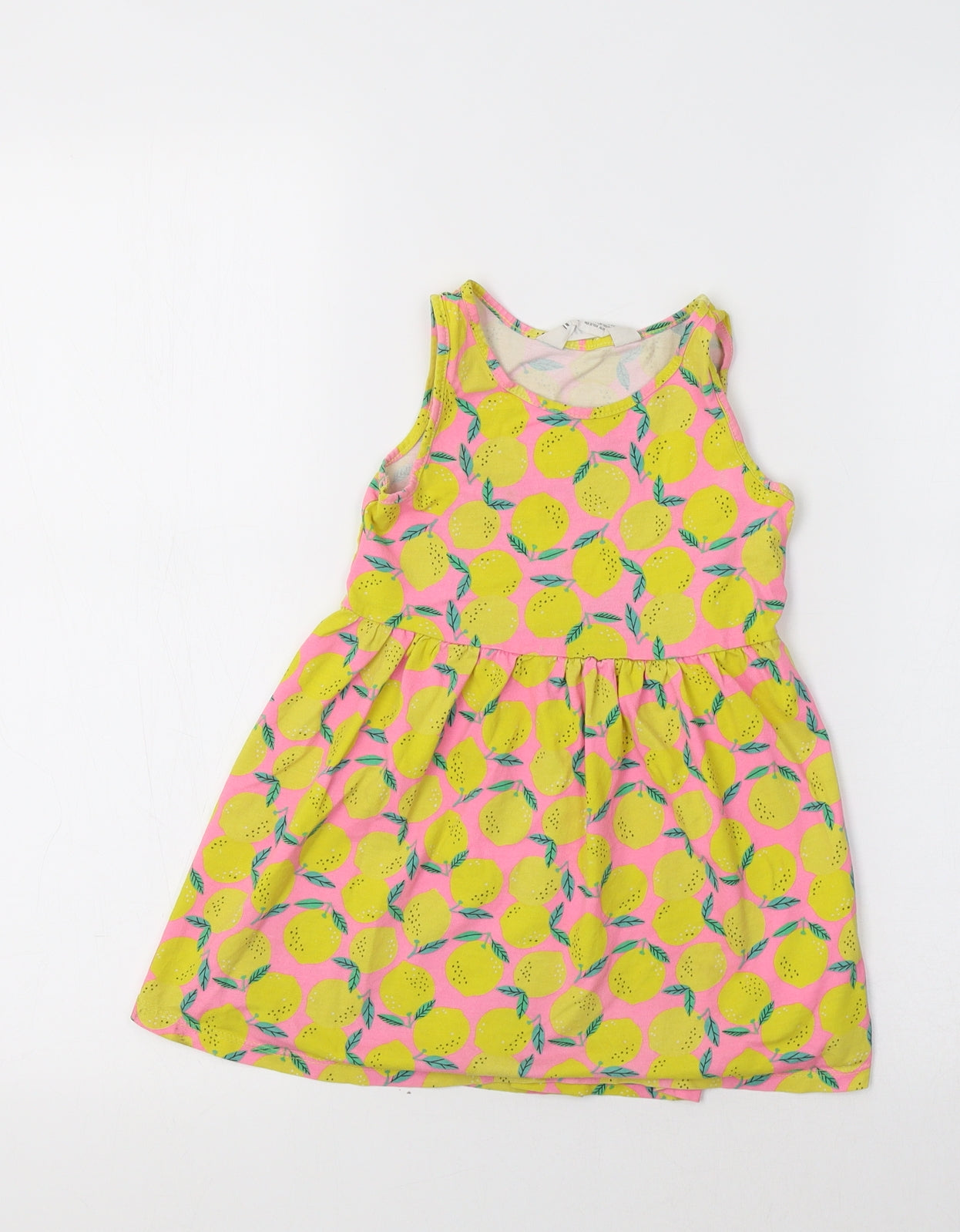 H&M Girls Multicoloured Floral  Fit & Flare  Size 2-3 Years  - Lemon Print