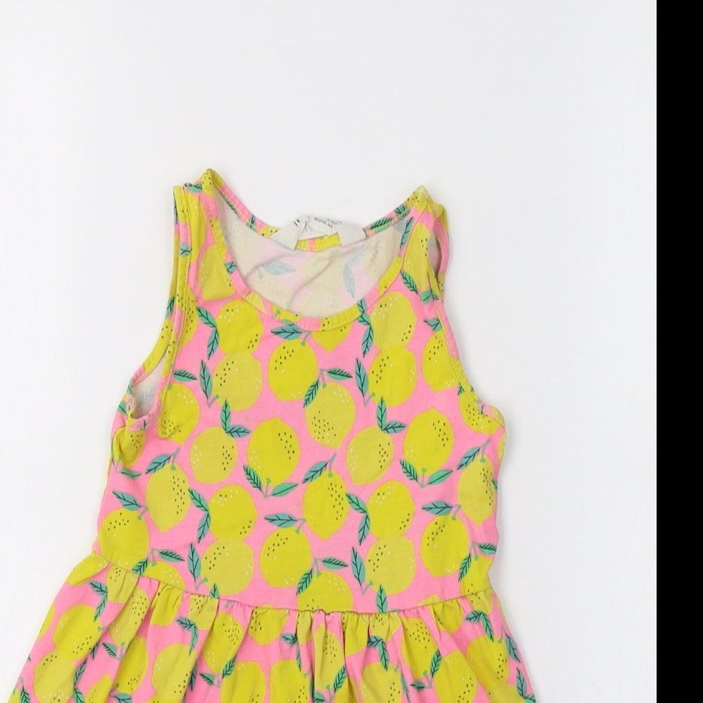 H&M Girls Multicoloured Floral  Fit & Flare  Size 2-3 Years  - Lemon Print