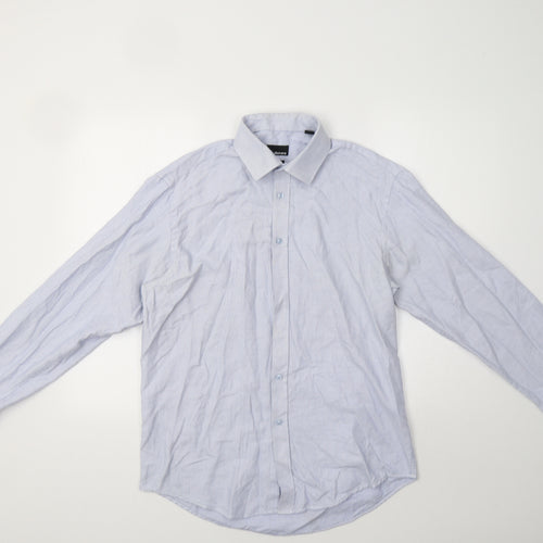 Slaters Mens Blue Geometric   Dress Shirt Size 16