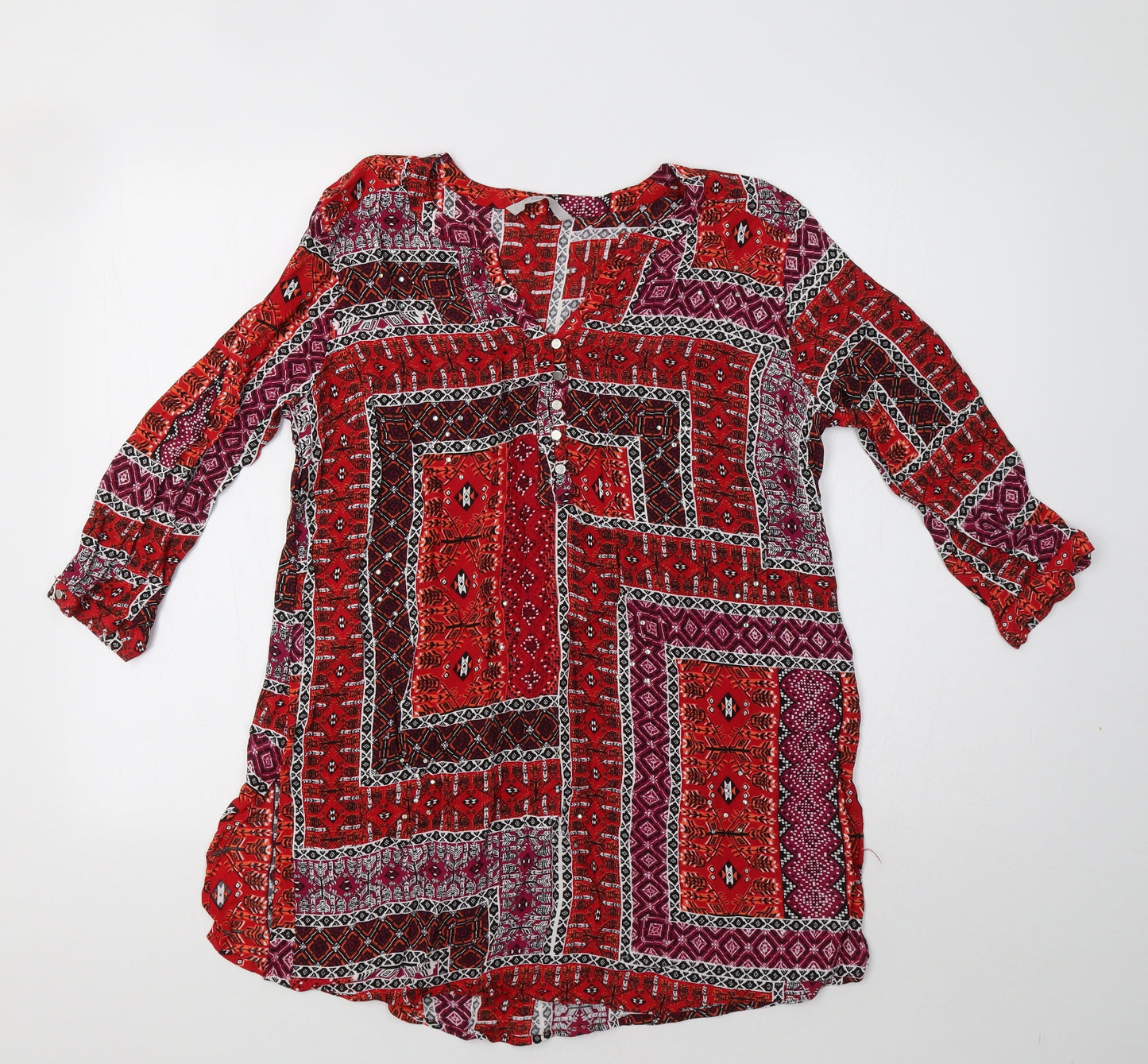 George Womens Red Paisley  Tunic Blouse Size 16