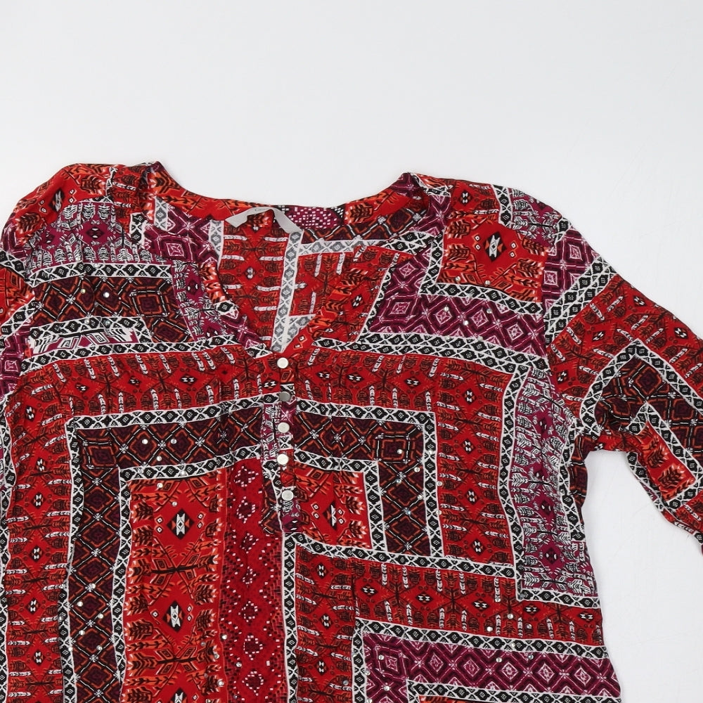 George Womens Red Paisley  Tunic Blouse Size 16