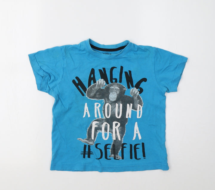 Matalan Girls Blue   Basic T-Shirt Size 6-7 Years  - Monkey