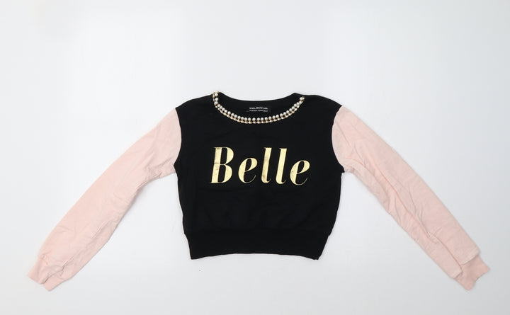 Select Girls Black Colourblock  Pullover Sweatshirt Size 10-11 Years  - Belle