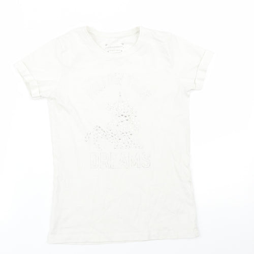 Primark Girls White   Basic T-Shirt Size 9-10 Years  - FOLLOW YOUR DREAMS