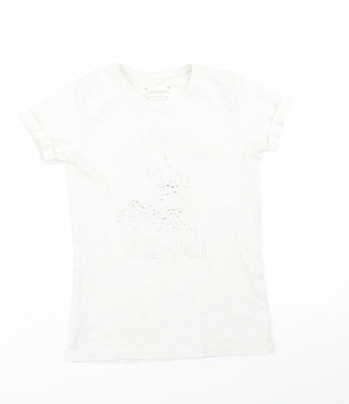 Primark Girls White   Basic T-Shirt Size 9-10 Years  - FOLLOW YOUR DREAMS