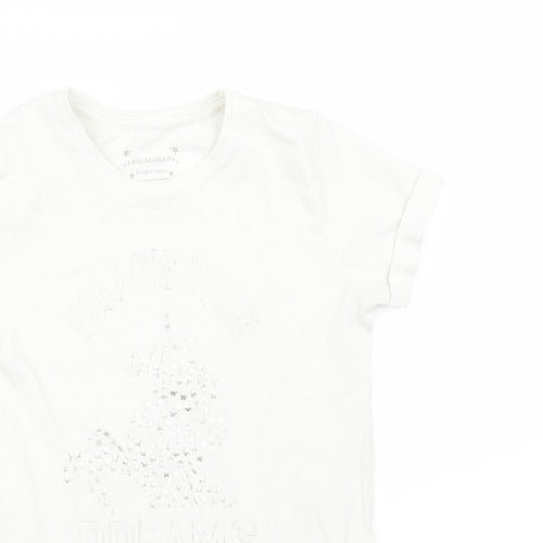 Primark Girls White   Basic T-Shirt Size 9-10 Years  - FOLLOW YOUR DREAMS