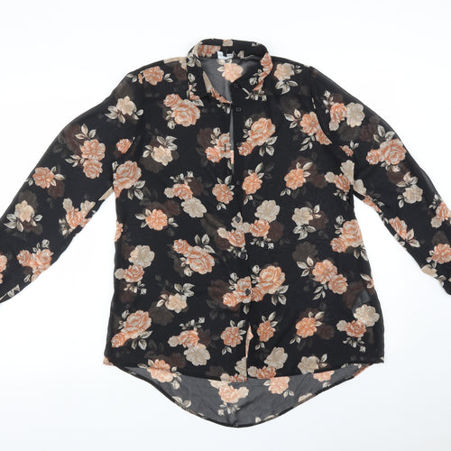 New Look Womens Black Floral  Basic Button-Up Size 10