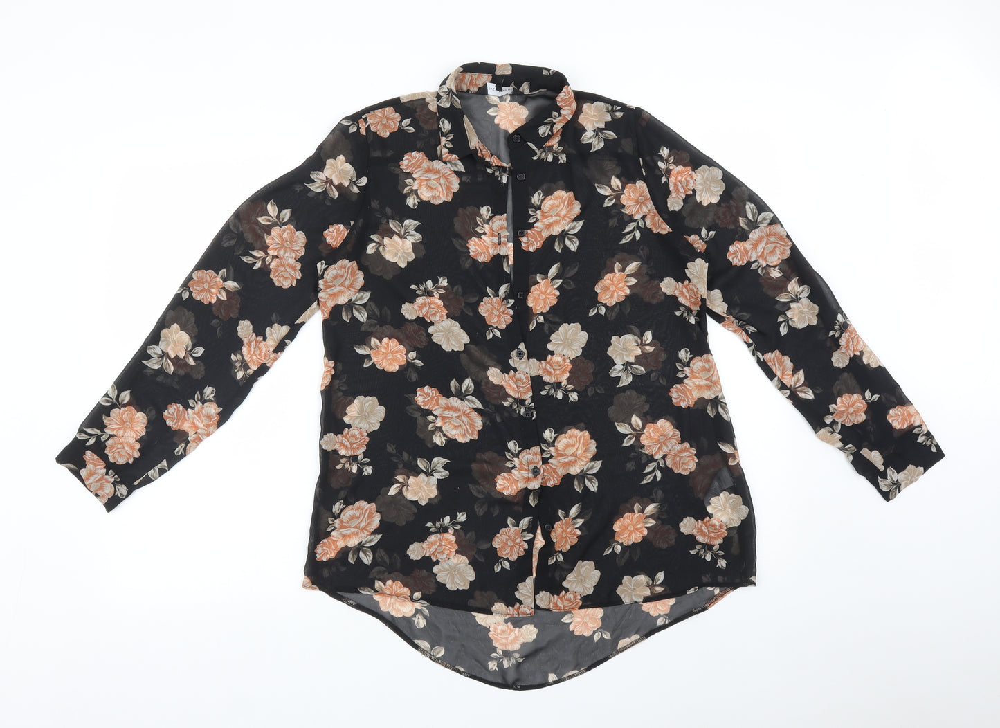 New Look Womens Black Floral  Basic Button-Up Size 10