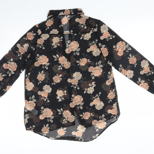 New Look Womens Black Floral  Basic Button-Up Size 10