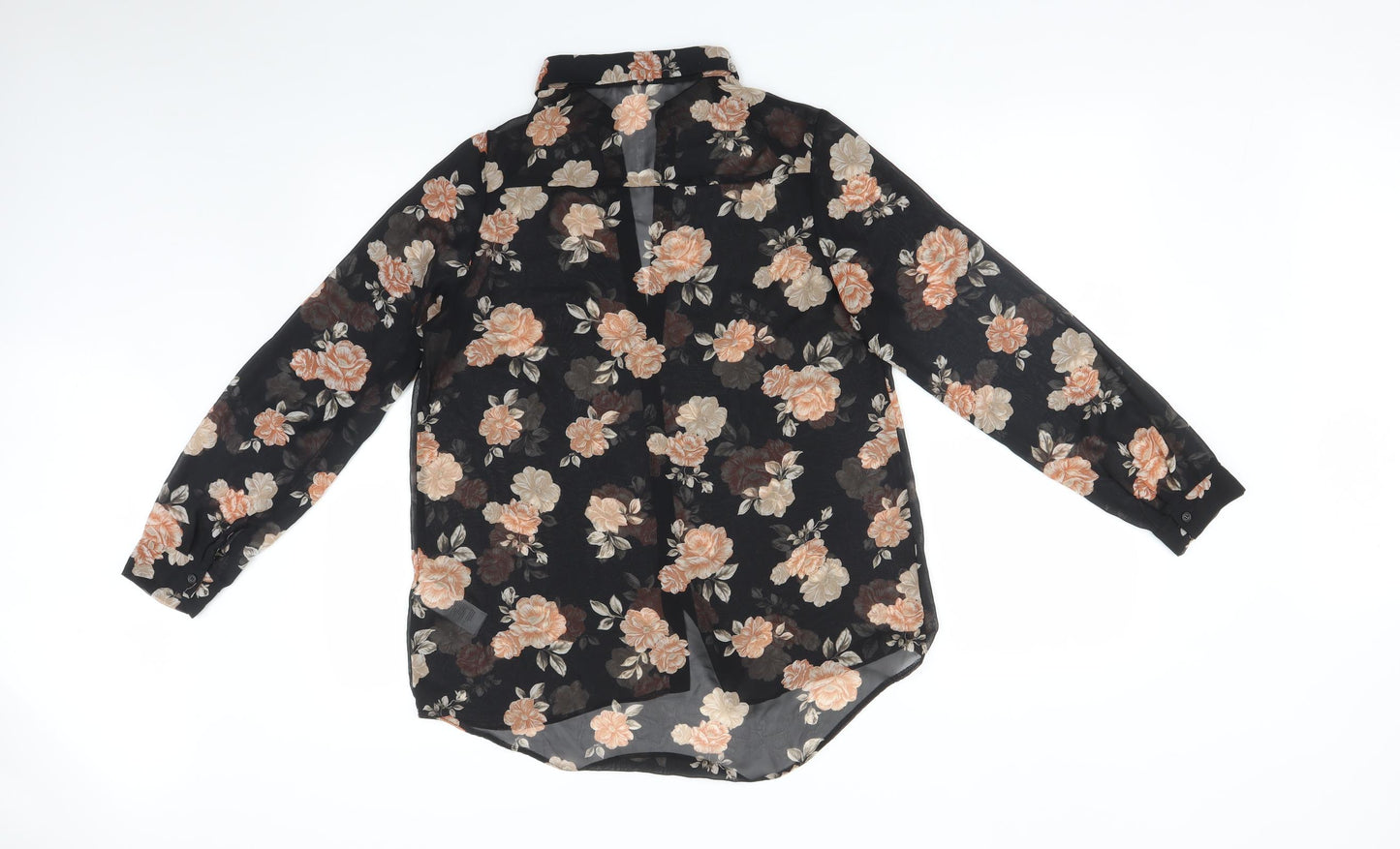 New Look Womens Black Floral  Basic Button-Up Size 10