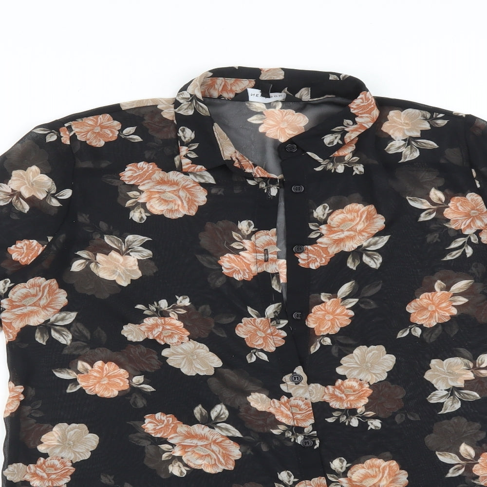 New Look Womens Black Floral  Basic Button-Up Size 10