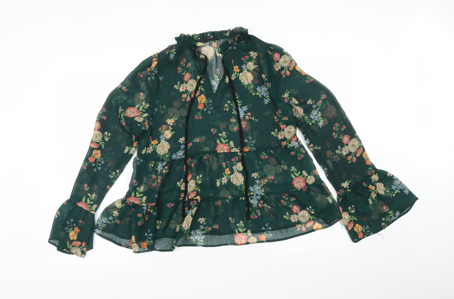 George Womens Green Floral  Basic Blouse Size 10