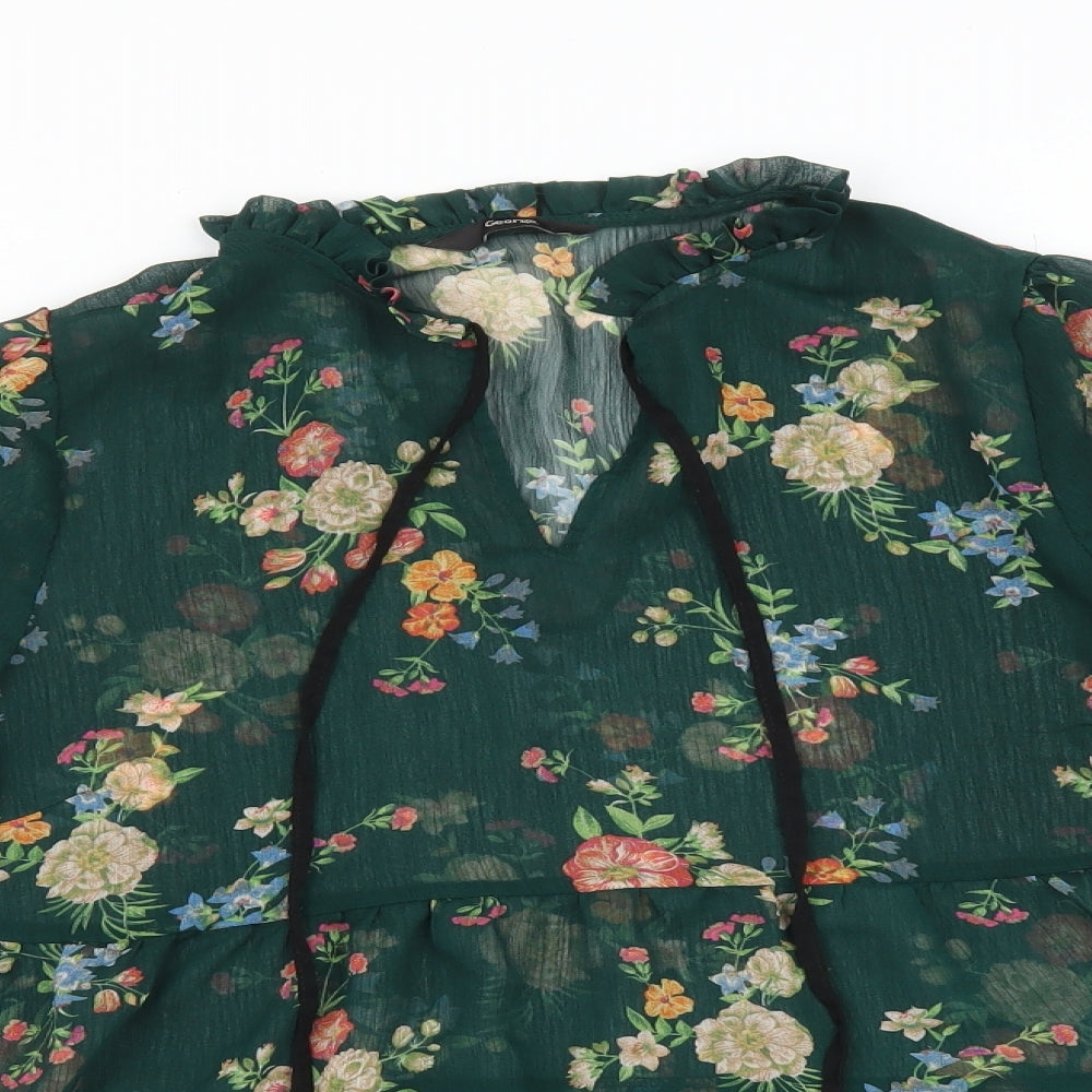 George Womens Green Floral  Basic Blouse Size 10