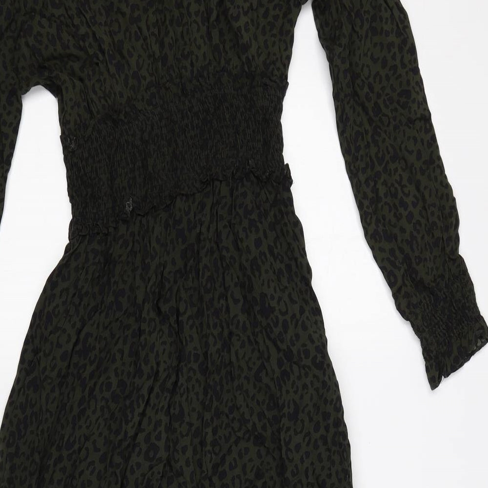 Zara Womens Green Animal Print  A-Line  Size M
