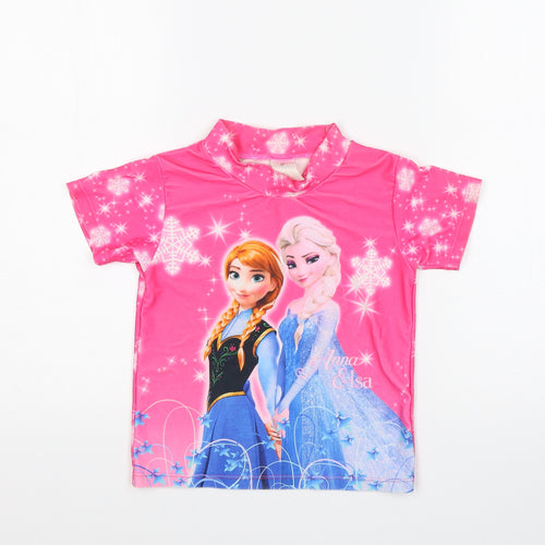 Preworn Girls Pink   Basic T-Shirt Size 8 Years  - Frozen