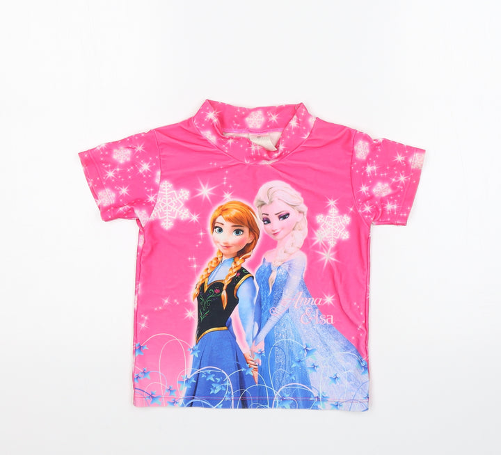 Preworn Girls Pink Basic T-Shirt Size 8 Years - Frozen
