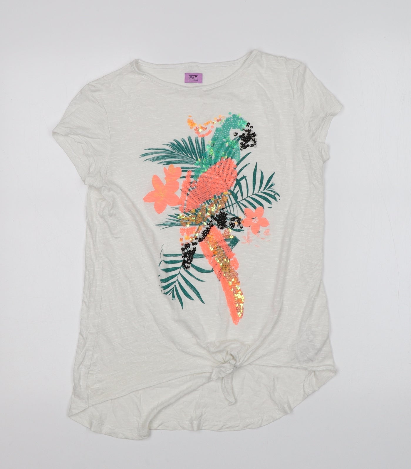 F&F Girls White Animal Print  Basic T-Shirt Size 13-14 Years