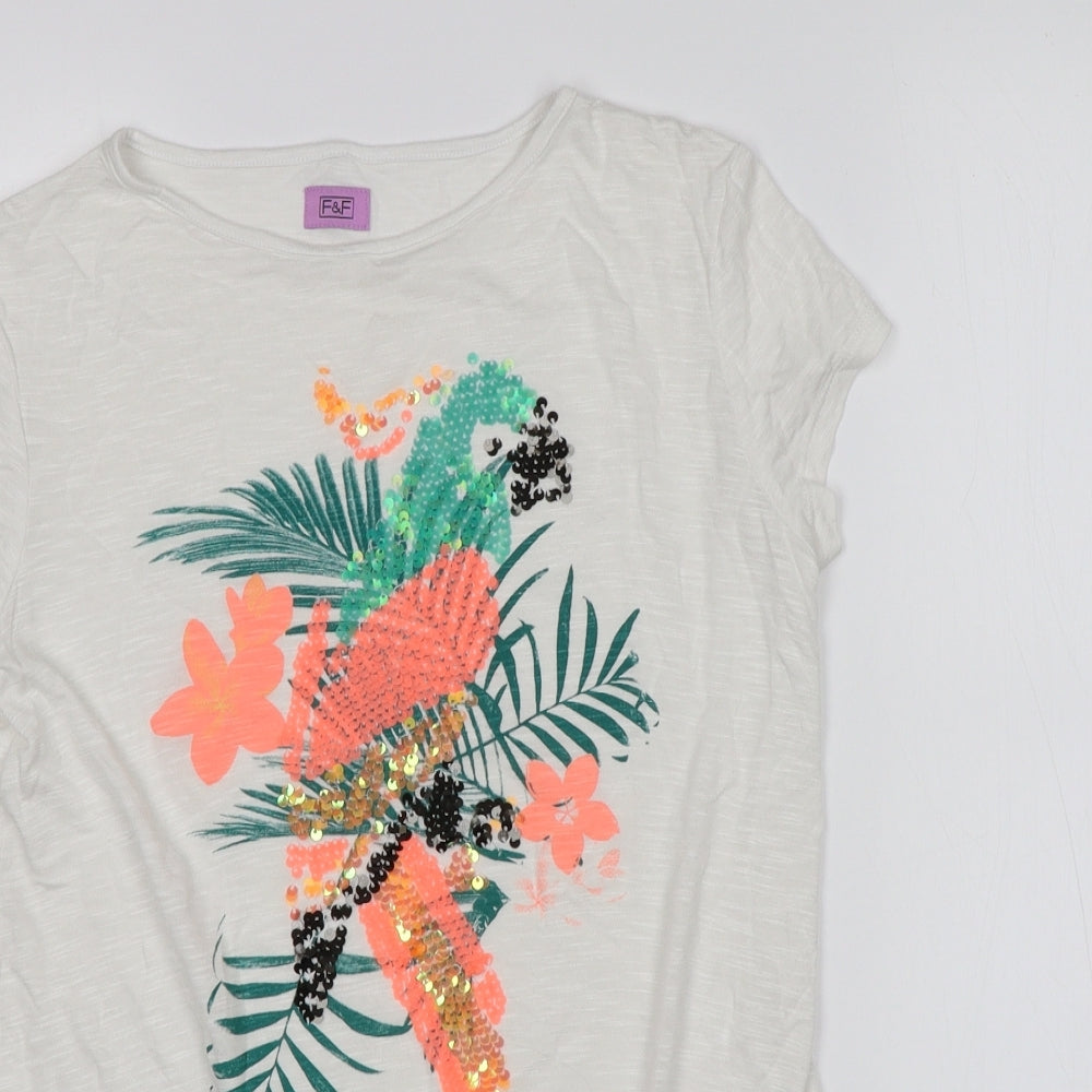 F&F Girls White Animal Print  Basic T-Shirt Size 13-14 Years
