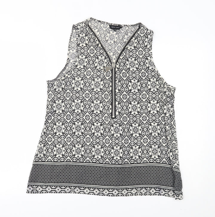 New Look Womens Grey Fair Isle  Basic Blouse Size 16  - zip neck