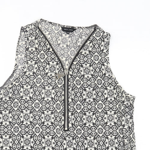 New Look Womens Grey Fair Isle  Basic Blouse Size 16  - zip neck