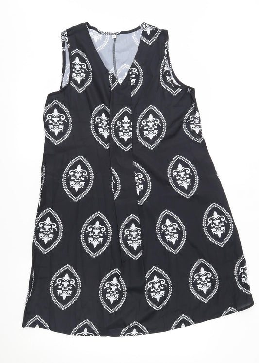 Front view of women’s black a-line, size M