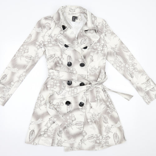 izabel Womens White Floral  Overcoat Blazer Size 8