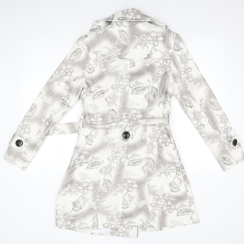 izabel Womens White Floral  Overcoat Blazer Size 8
