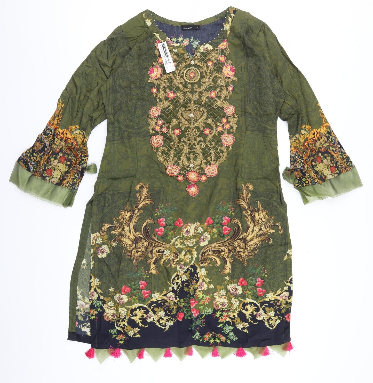 Hunar's Womens Green Geometric  A-Line  Size L