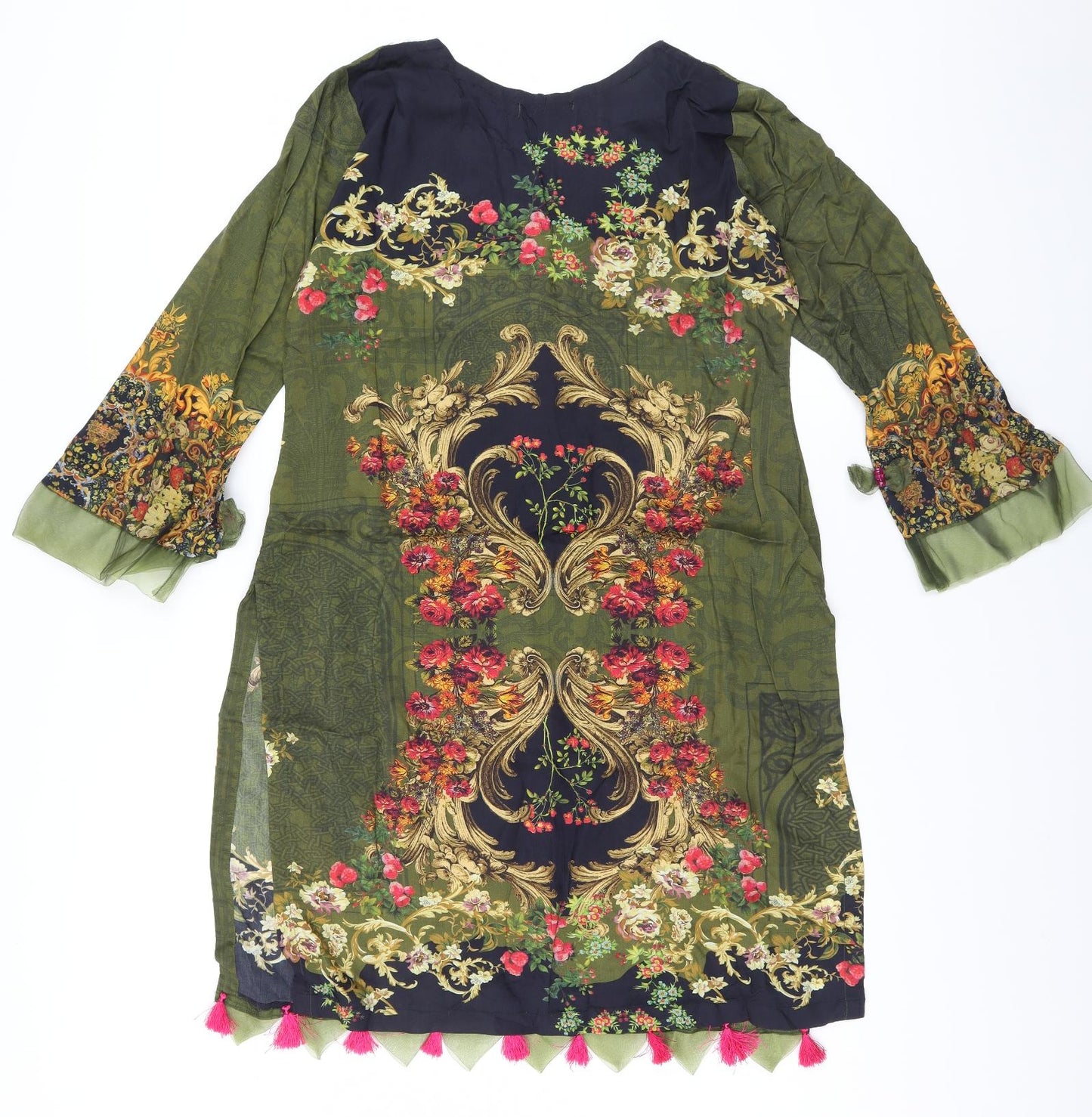 Hunar's Womens Green Geometric  A-Line  Size L