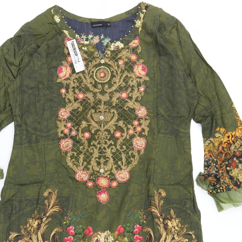Hunar's Womens Green Geometric  A-Line  Size L
