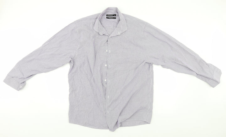 Cedar Wood State Mens Blue Striped Button-Up Size 17