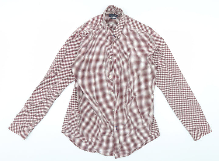 Zara Mens White Check Button-Up Size L