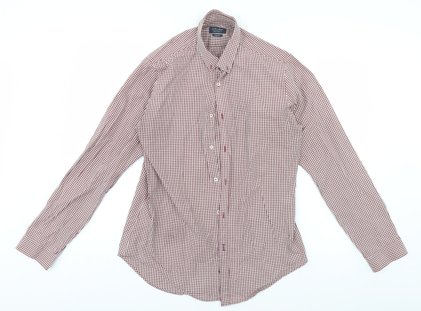 Zara Mens White Check   Button-Up Size L
