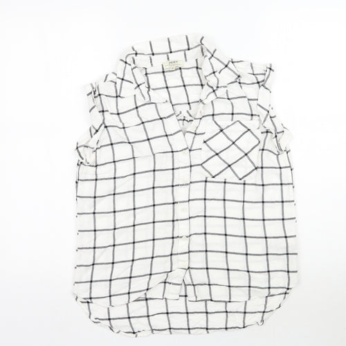 Matalan Womens White Plaid  Basic Button-Up Size 8