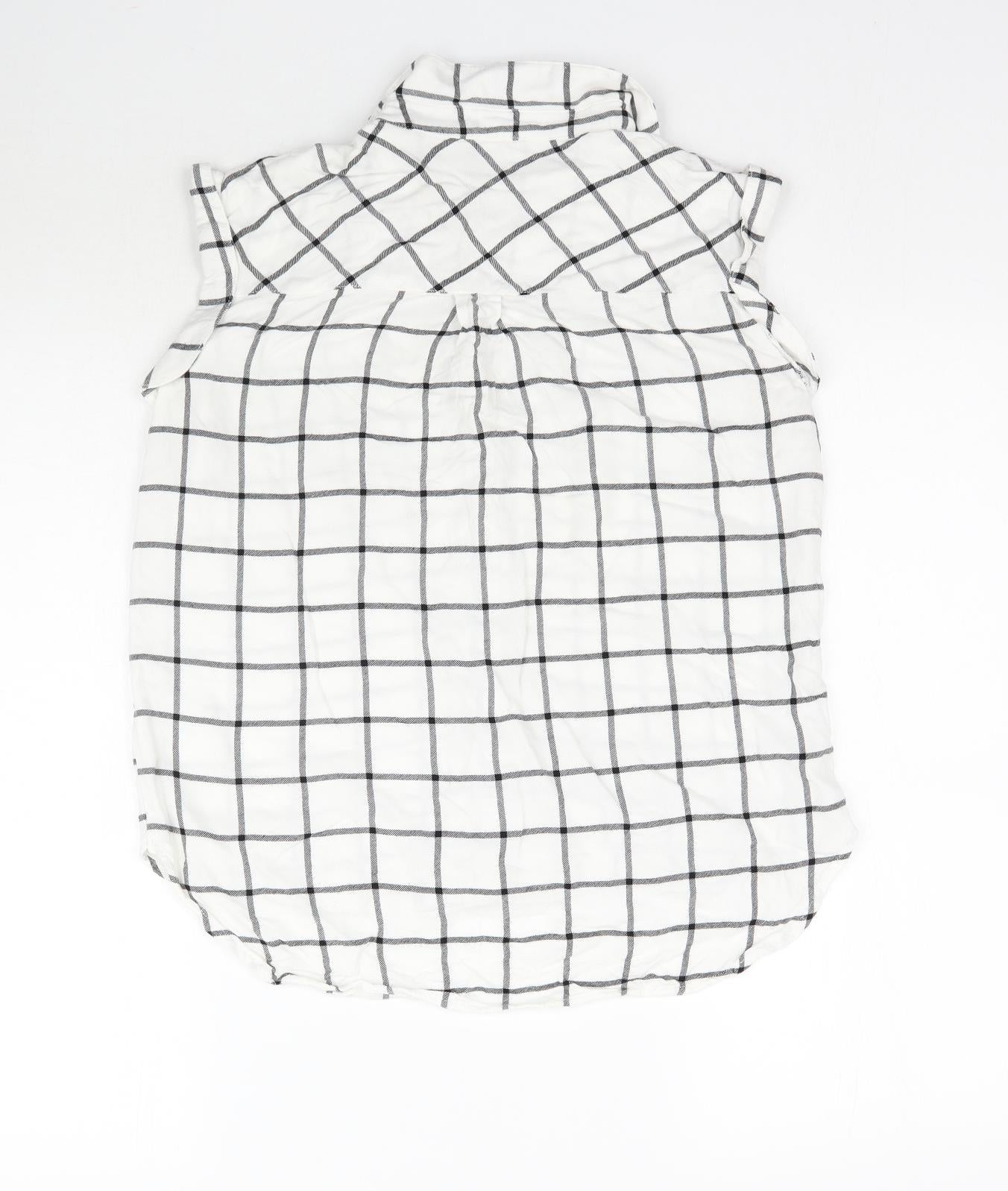 Matalan Womens White Plaid  Basic Button-Up Size 8