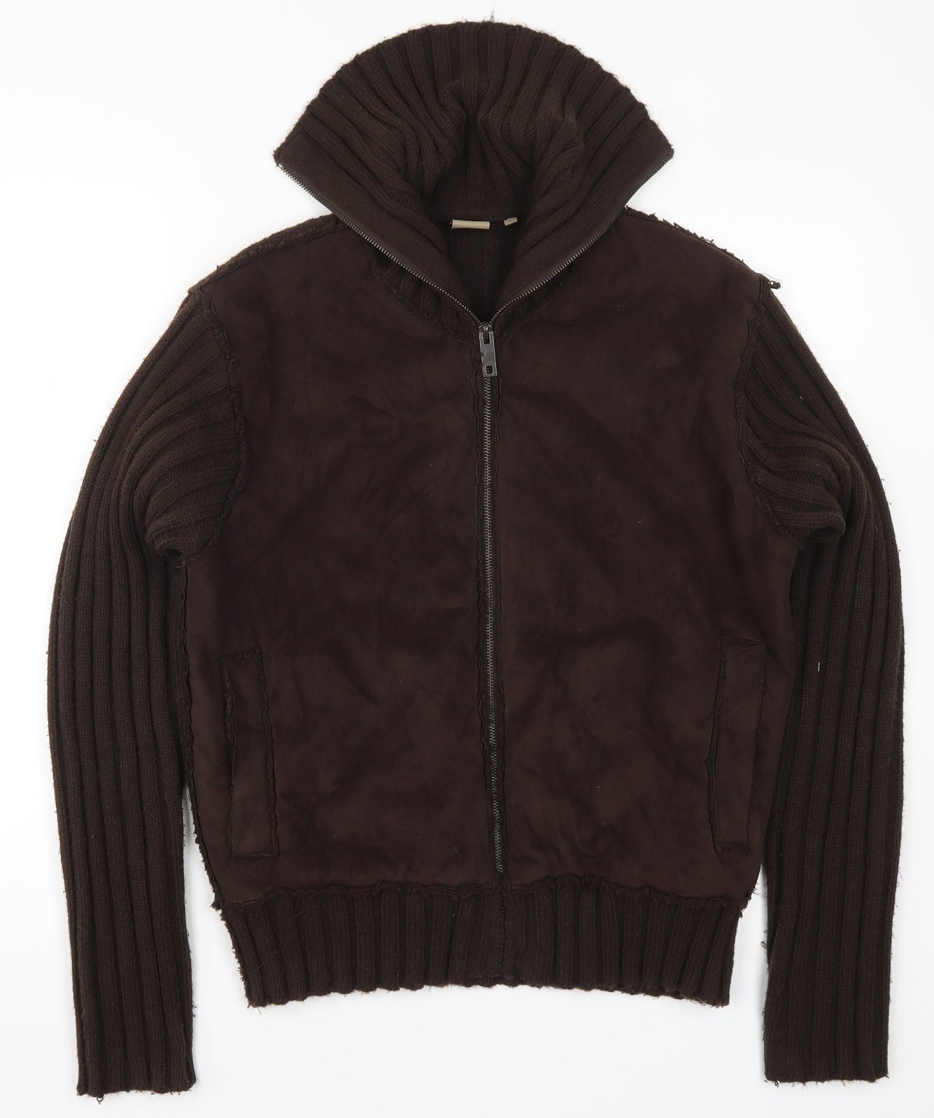 Brave Soul Womens Brown  Knit Full Zip Jumper Size L