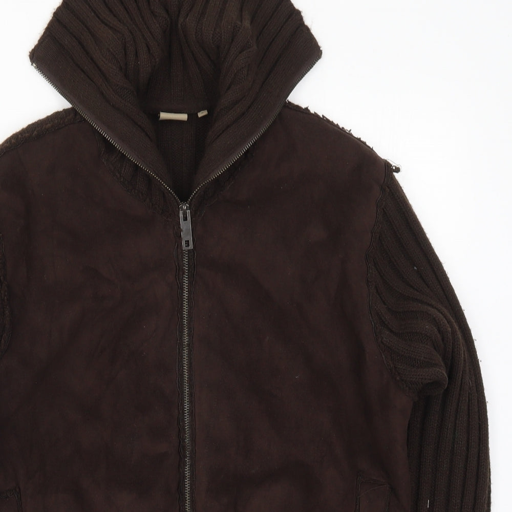 Brave Soul Womens Brown  Knit Full Zip Jumper Size L