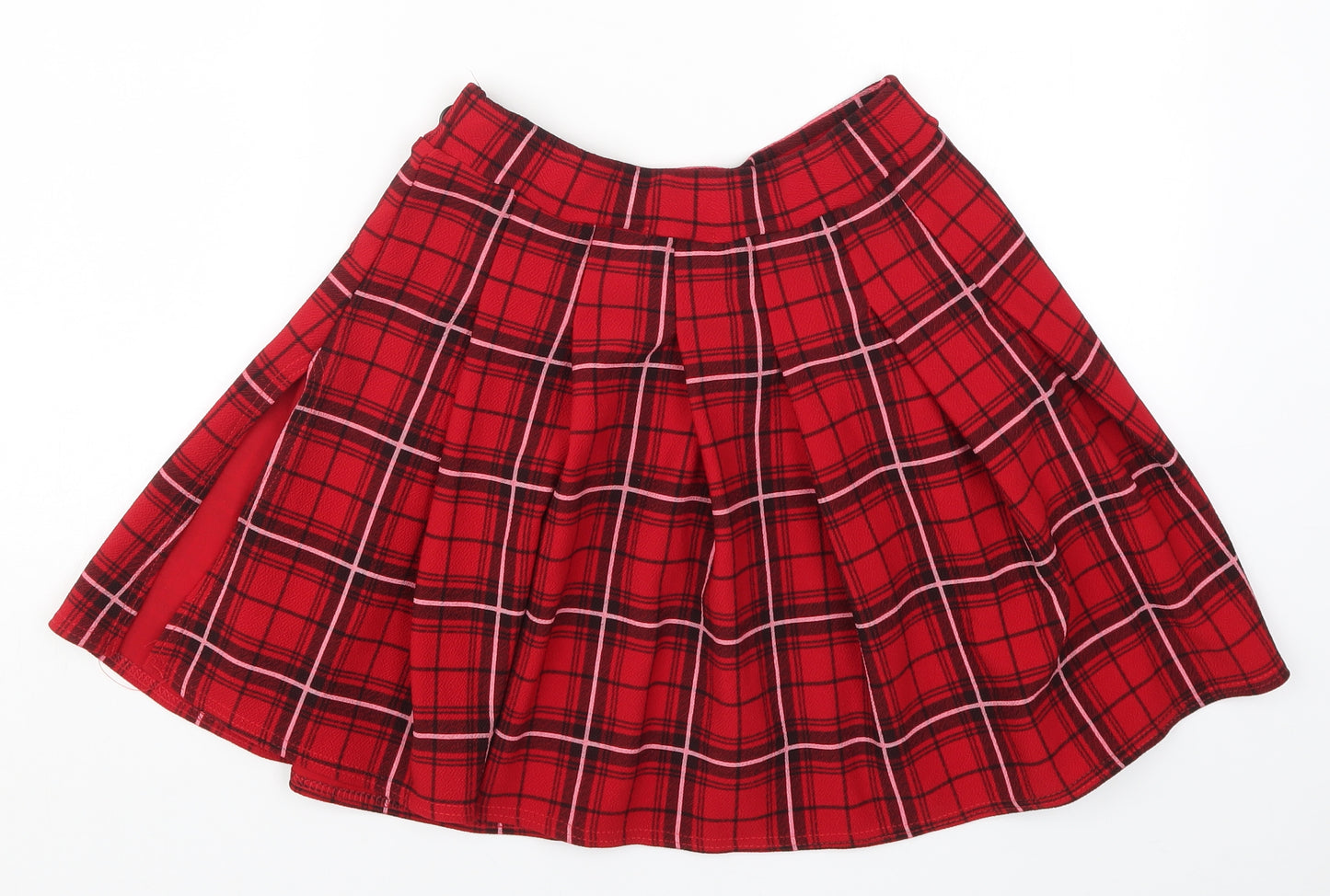 PRETTYLITTLETHING Womens Red Check  Skater Skirt Size 10