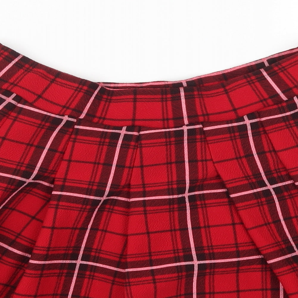 PRETTYLITTLETHING Womens Red Check  Skater Skirt Size 10