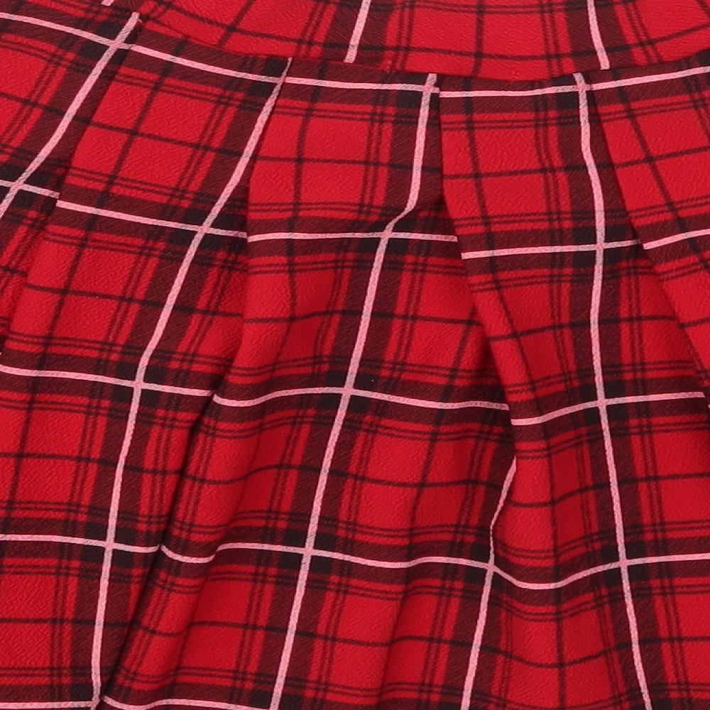 PRETTYLITTLETHING Womens Red Check  Skater Skirt Size 10