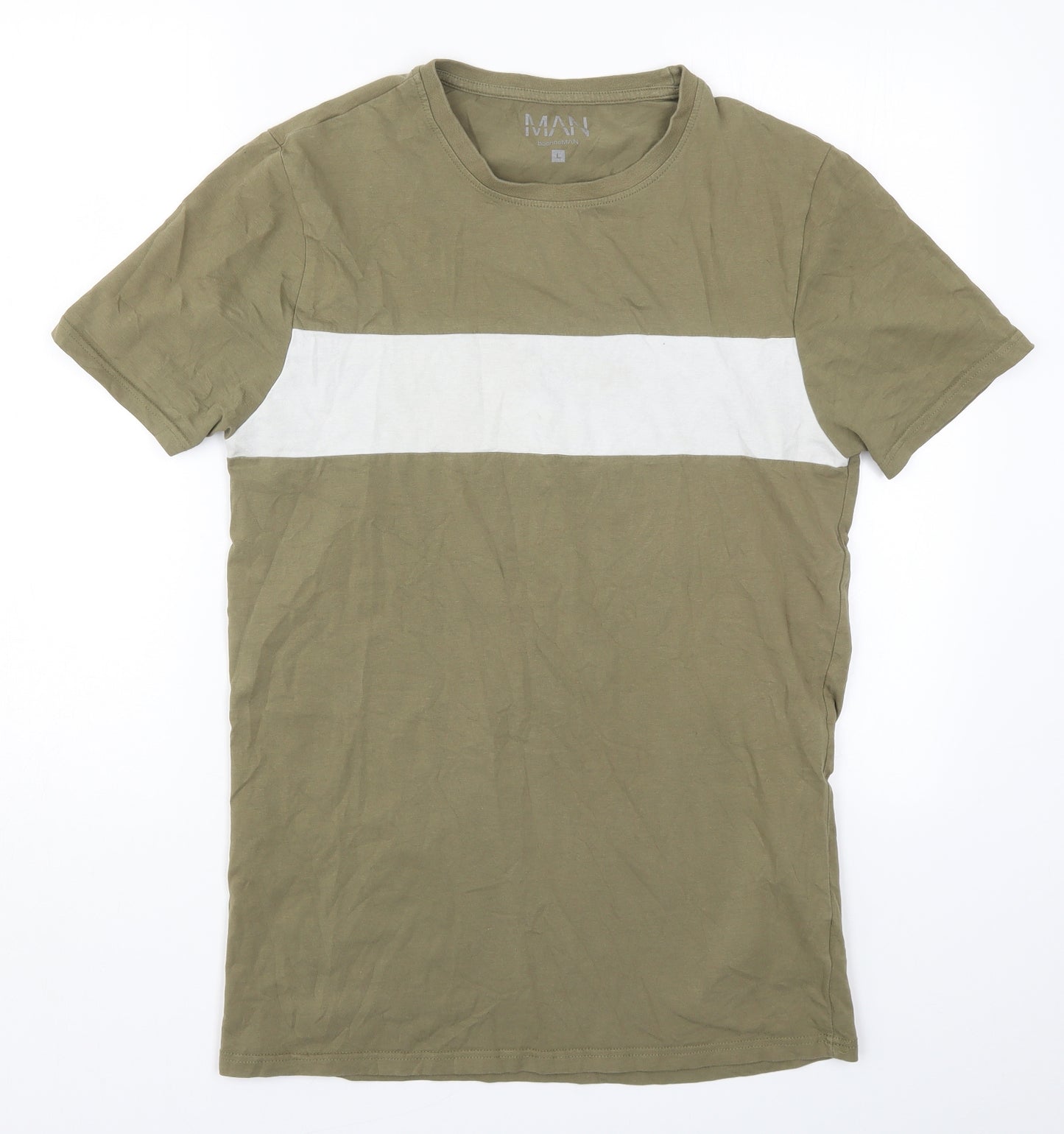 Boohoo MAN Mens Green Striped   T-Shirt Size L