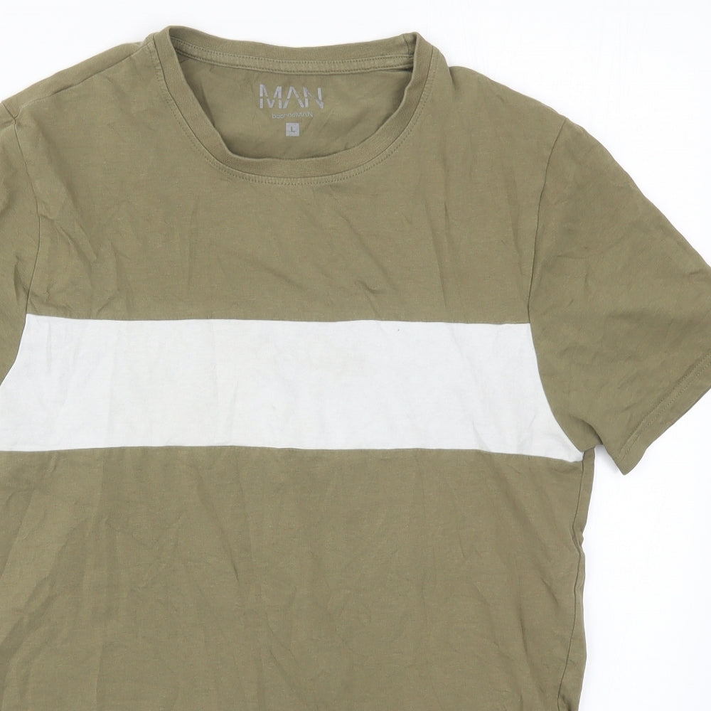 Boohoo MAN Mens Green Striped   T-Shirt Size L