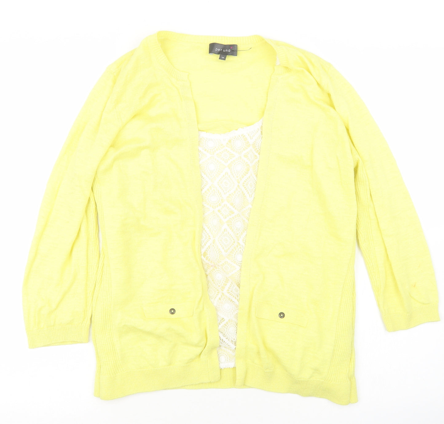 Per Una Womens Yellow  Knit Cardigan Jumper Size 14