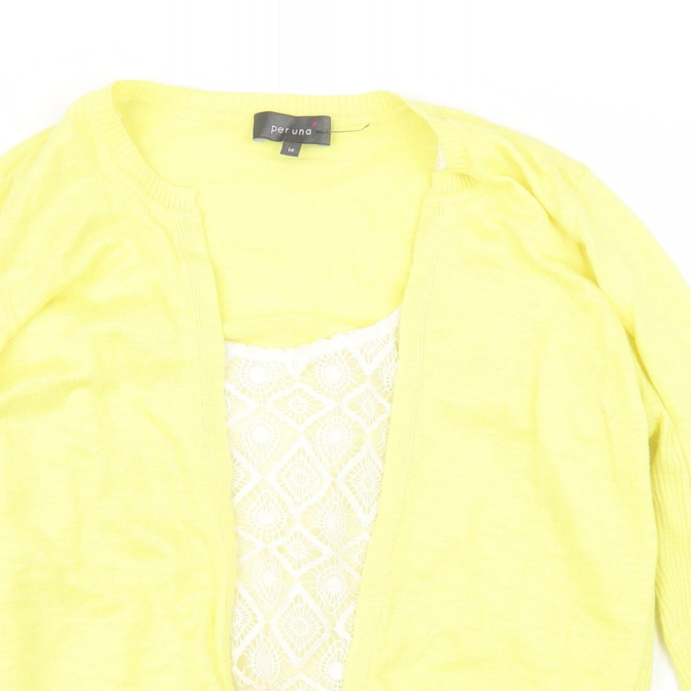 Per Una Womens Yellow  Knit Cardigan Jumper Size 14