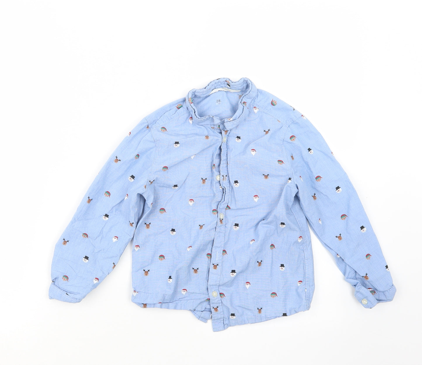 H&M Boys Blue Geometric  Basic Button-Up Size 6-7 Years  - Christmas