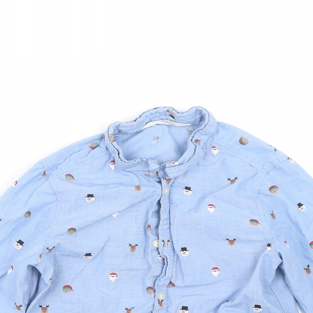 H&M Boys Blue Geometric  Basic Button-Up Size 6-7 Years  - Christmas
